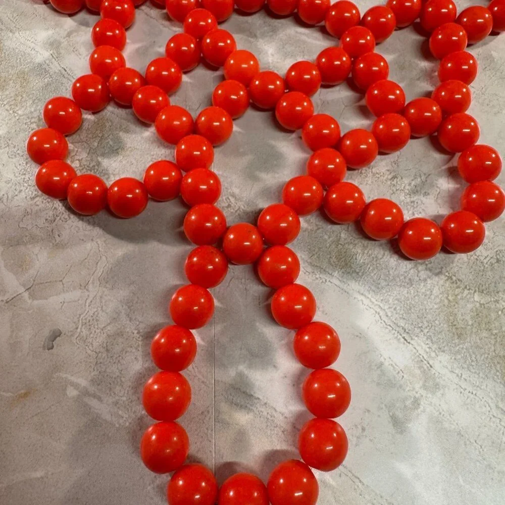 Bold Red Orange Beaded Statement Necklace With Intricate Design By Mika - Picture 2 of 5